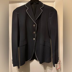 Grand Prix Euro Techlite Riding Jacket - Navy with Silver Piping - Girls 14T